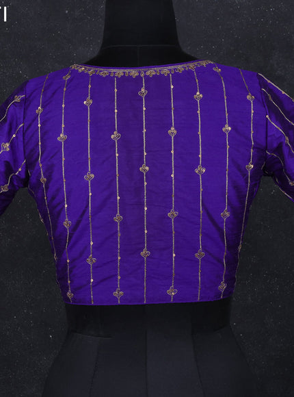 Raw silk readymade blouse violet with aari work