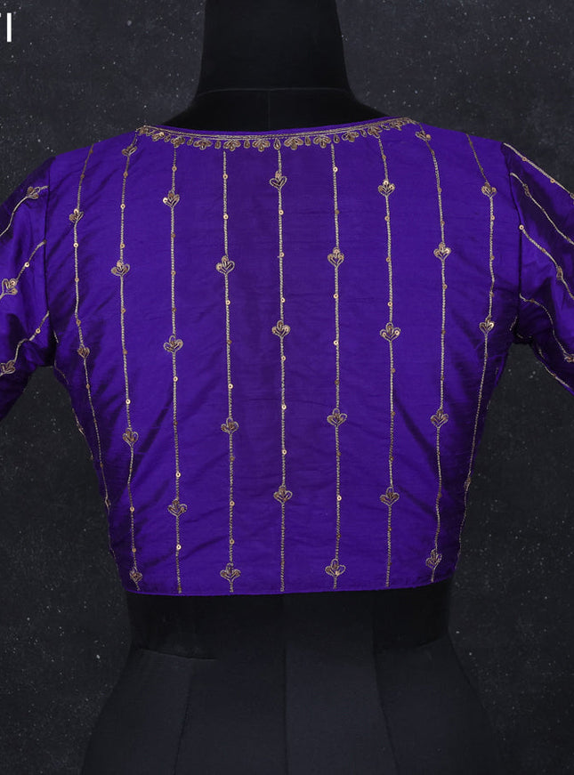 Raw silk readymade blouse violet with aari work