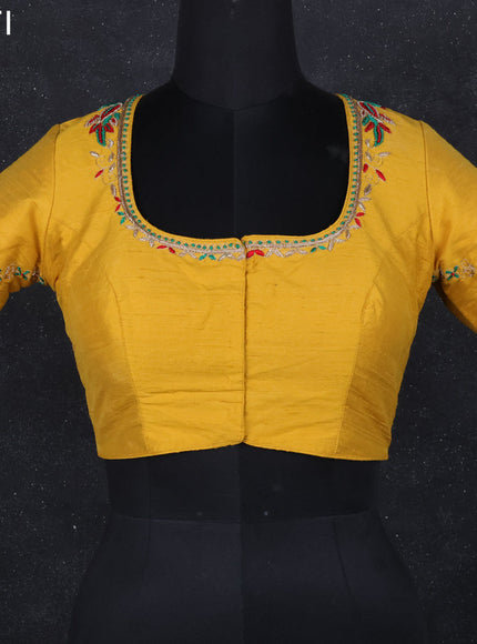 Raw silk readymade blouse yellow with aari work
