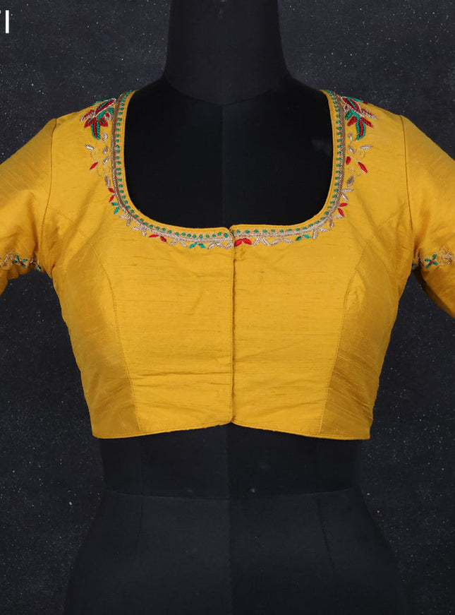Raw silk readymade blouse yellow with aari work