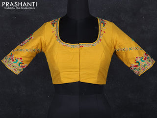 Raw silk readymade blouse yellow with aari work