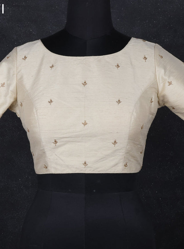Raw silk readymade blouse cream with zardosi work