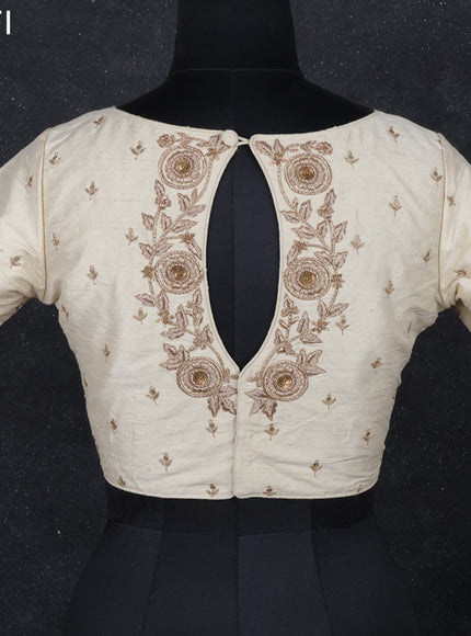 Raw silk readymade blouse cream with zardosi work