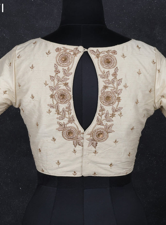 Raw silk readymade blouse cream with zardosi work