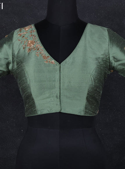 Raw silk readymade blouse pastel green with zardosi work