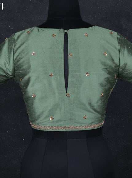 Raw silk readymade blouse pastel green with zardosi work