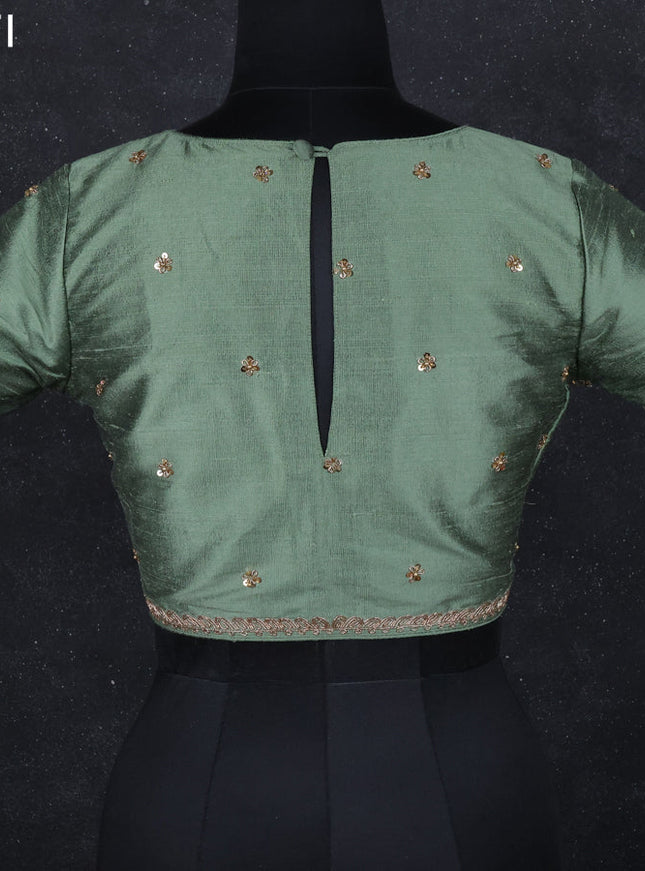 Raw silk readymade blouse pastel green with zardosi work