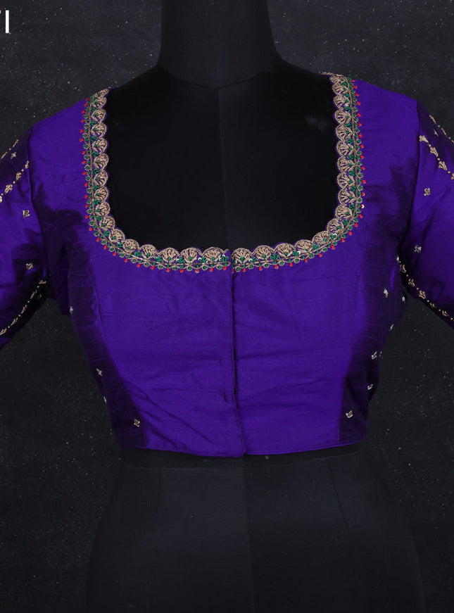Raw silk readymade blouse blue with zardosi work