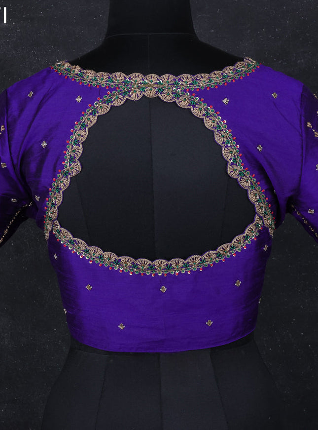 Raw silk readymade blouse blue with zardosi work
