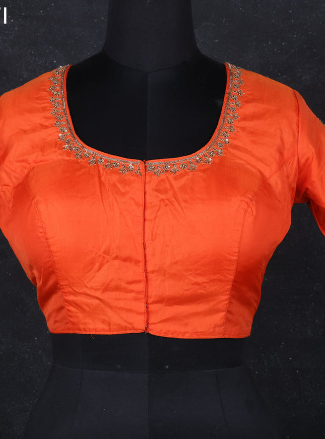 Raw silk readymade blouse orange with zardosi work