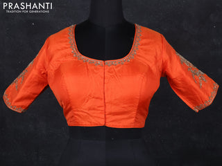 Raw silk readymade blouse orange with zardosi work