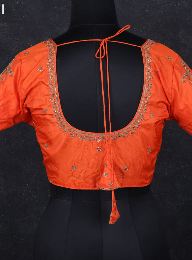 Raw silk readymade blouse orange with zardosi work