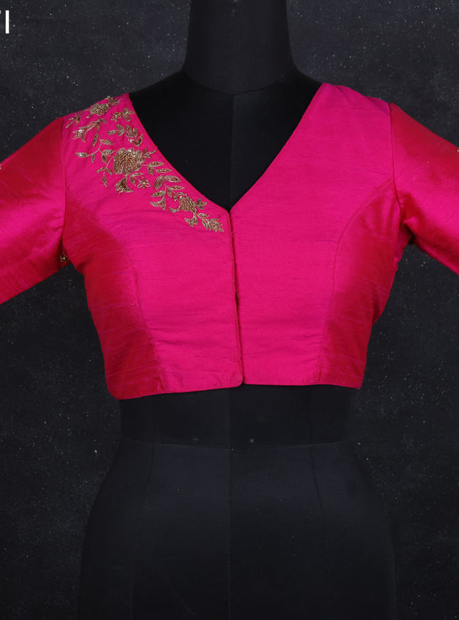 Raw silk readymade blouse pink with zardosi work