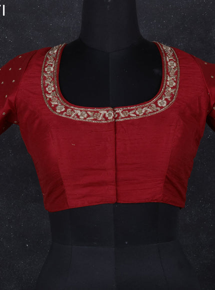 Raw silk readymade blouse red with zardosi work