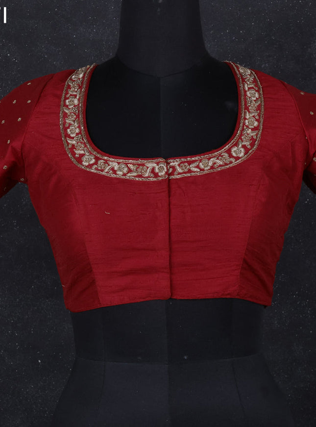 Raw silk readymade blouse red with zardosi work