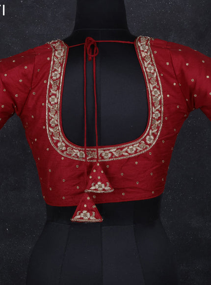 Raw silk readymade blouse red with zardosi work
