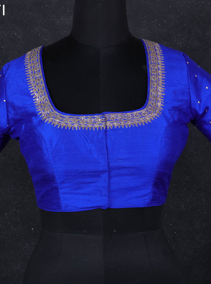 Raw silk readymade blouse blue with aari work