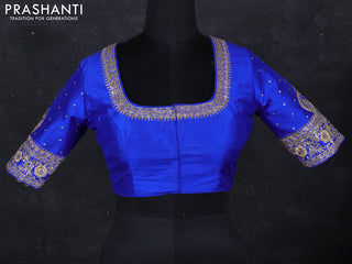 Raw silk readymade blouse blue with aari work