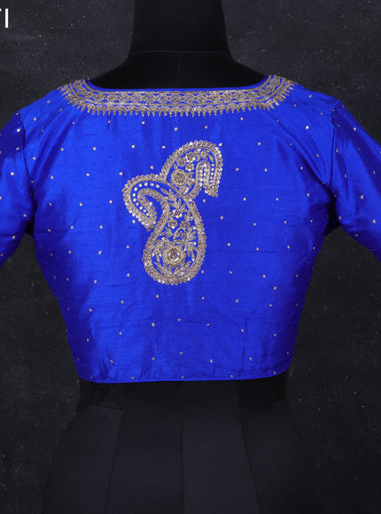 Raw silk readymade blouse blue with aari work