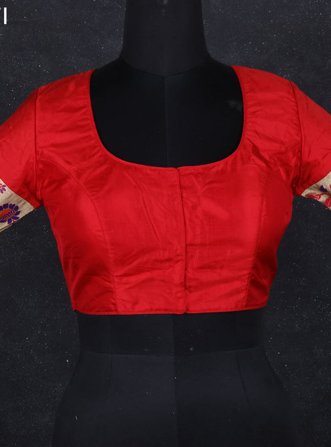 Silk readymade blouse red with paithani patch work