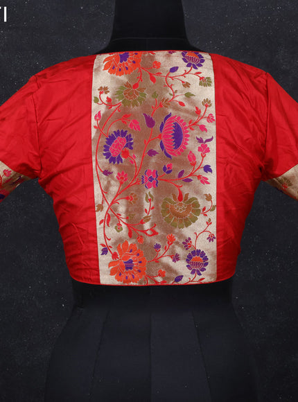 Silk readymade blouse red with paithani patch work