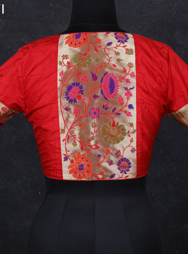 Silk readymade blouse red with paithani patch work