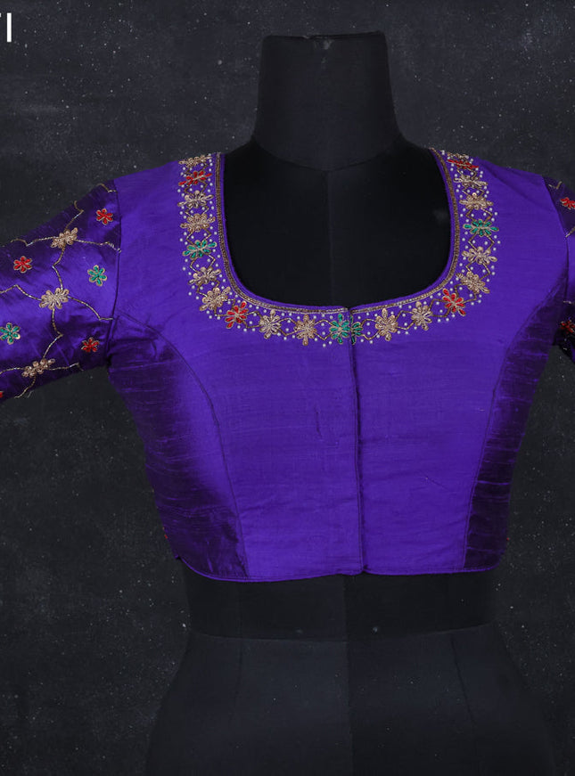 Raw silk readymade blouse blue with aari work