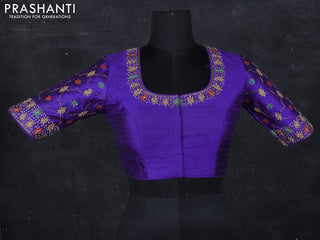 Raw silk readymade blouse blue with aari work