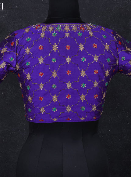 Raw silk readymade blouse blue with aari work