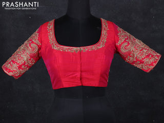 Raw silk readymade blouse reddish pink with zardosi work and back knot