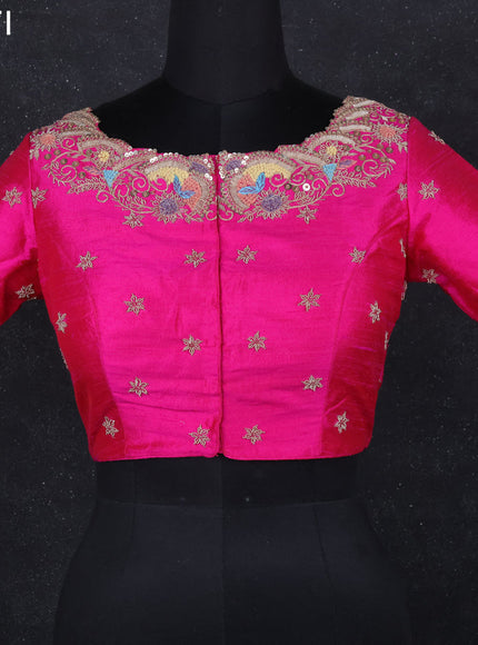 Raw silk readymade blouse pink with zardosi work