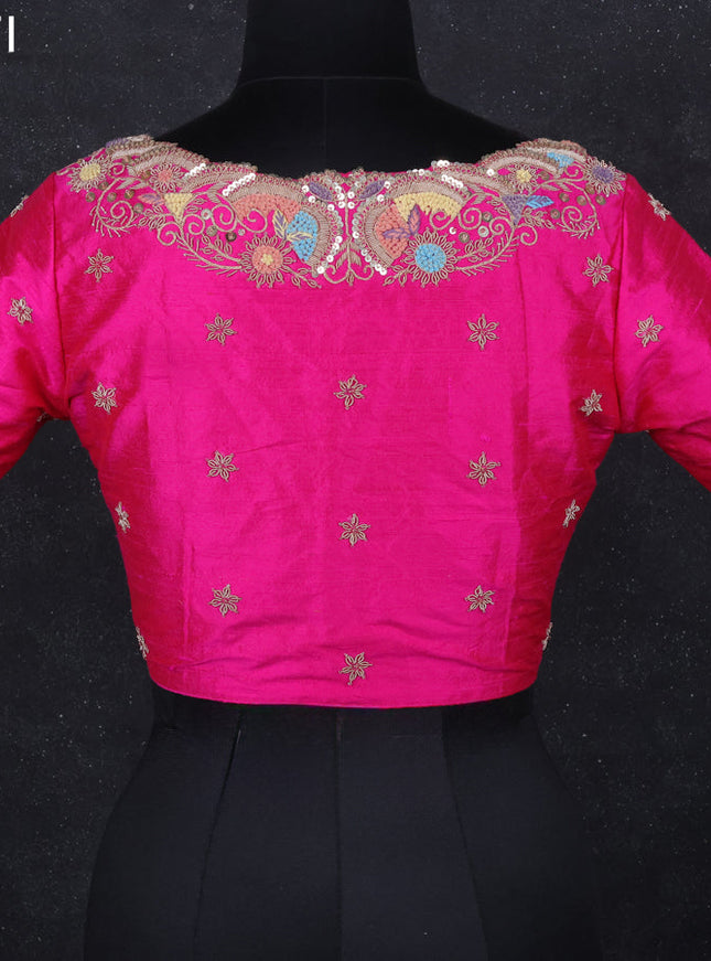 Raw silk readymade blouse pink with zardosi work