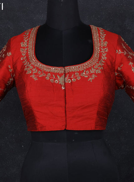 Raw silk readymade blouse red with zardosi work