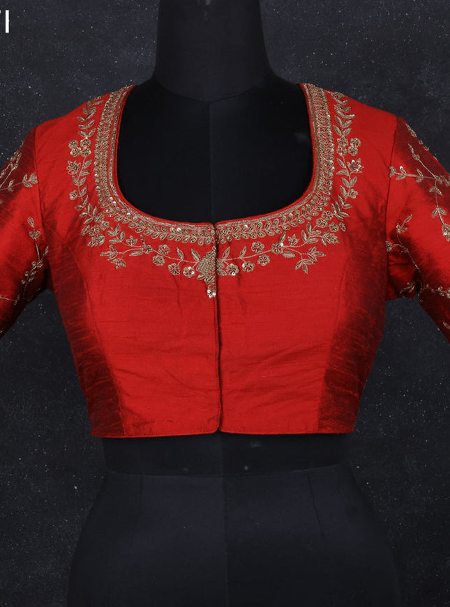 Raw silk readymade blouse red with zardosi work