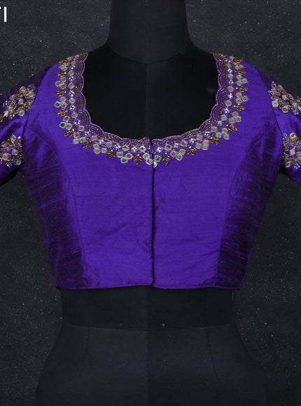 Raw silk readymade blouse blue with mirror & zardosi work