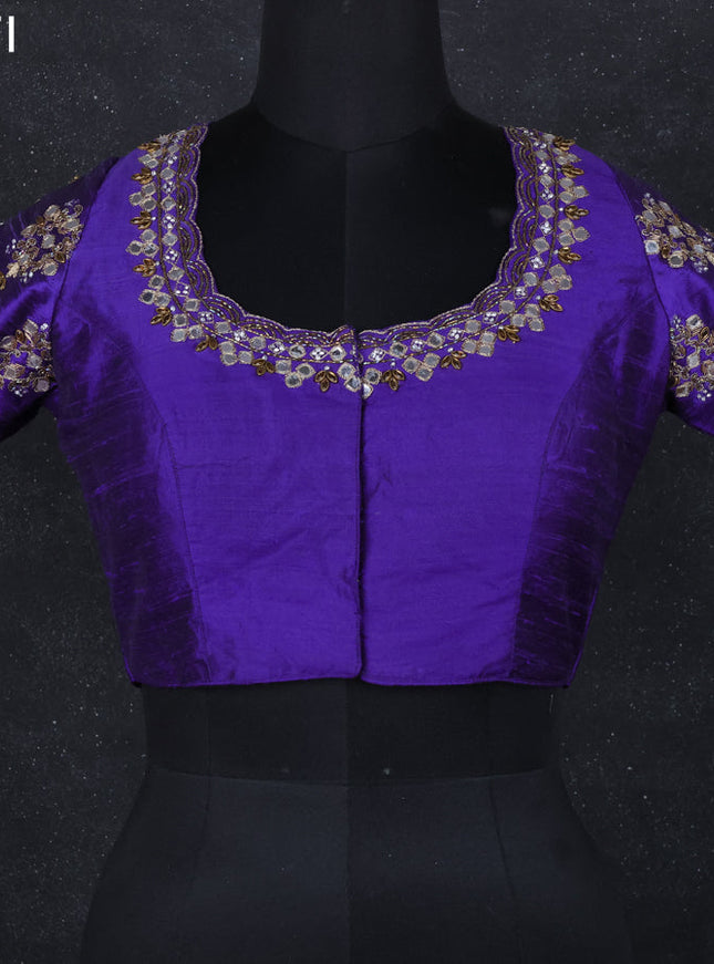 Raw silk readymade blouse blue with mirror & zardosi work