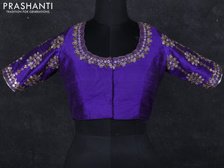 Raw silk readymade blouse blue with mirror & zardosi work
