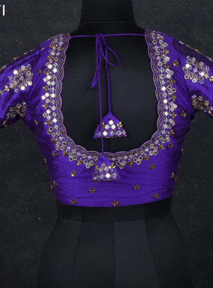 Raw silk readymade blouse blue with mirror & zardosi work