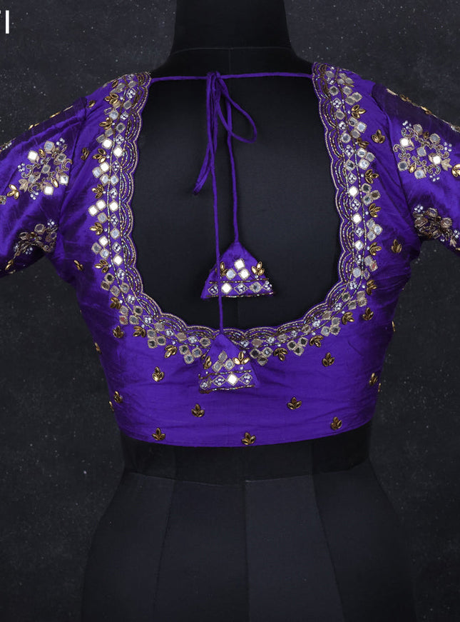Raw silk readymade blouse blue with mirror & zardosi work