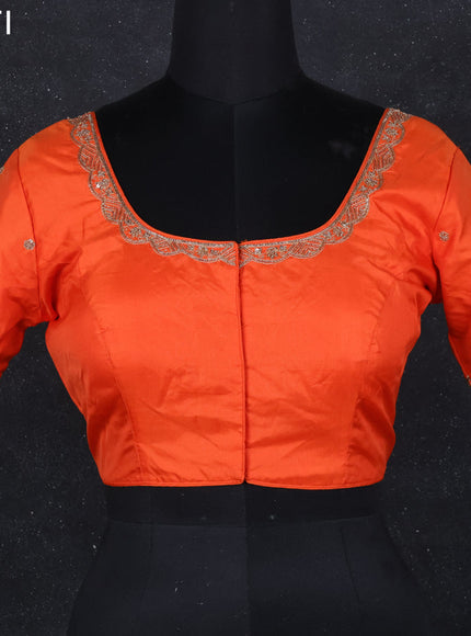 Silk readymade blouse orange with aari work with back knot