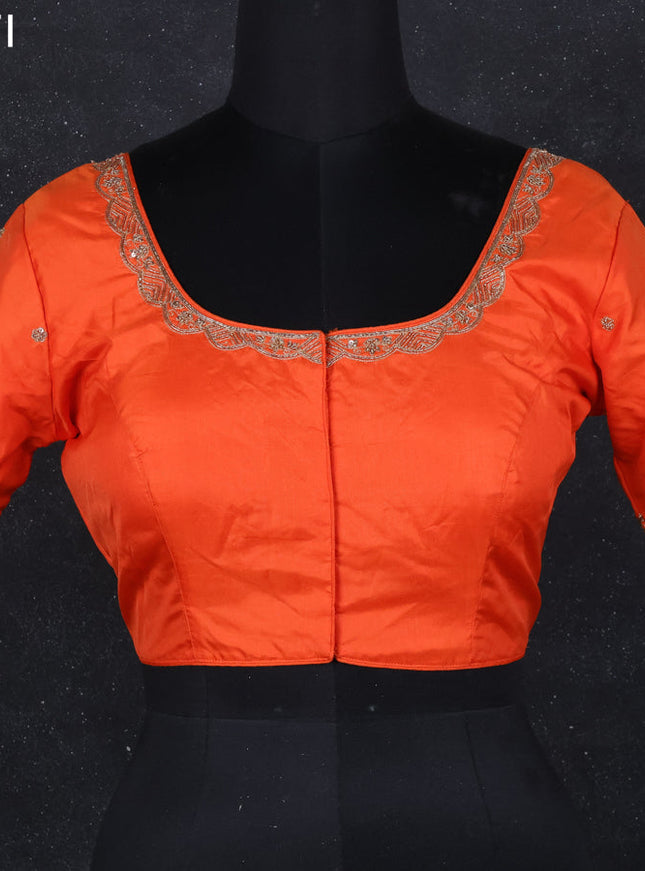 Silk readymade blouse orange with aari work with back knot