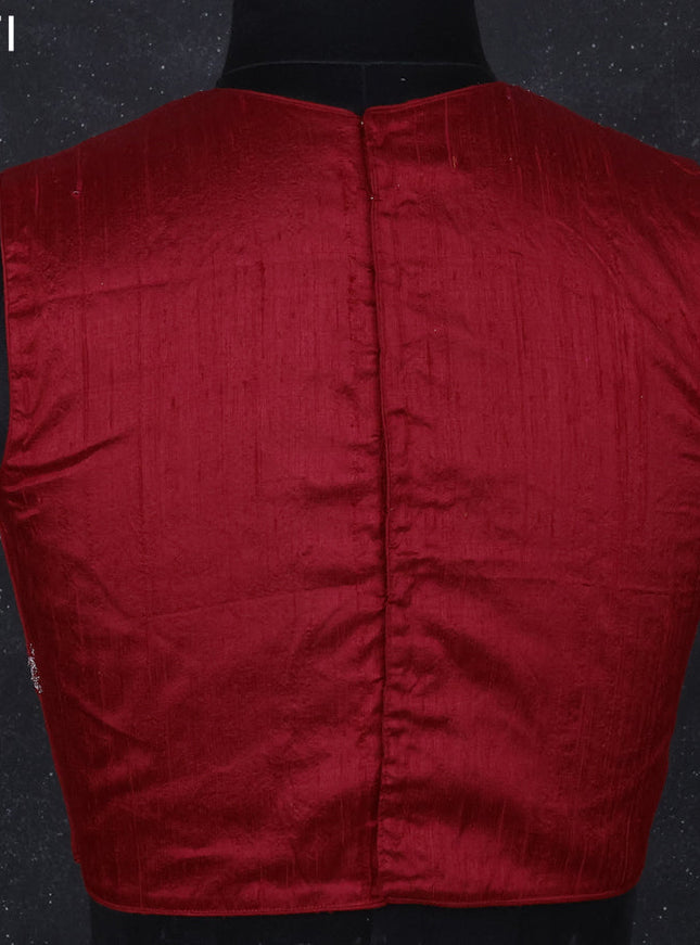 Raw silk readymade blouse red with aari work without sleeve