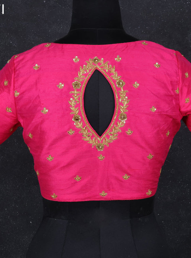 Raw silk readymade blouse pink with zardosi work
