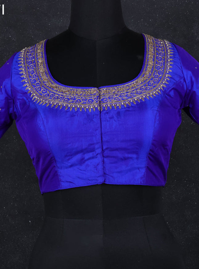 Silk readymade blouse royal blue with aari work with back knot