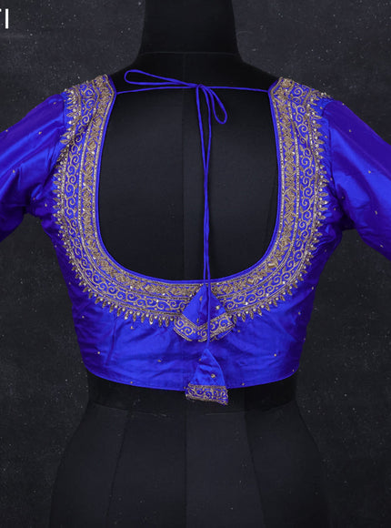 Silk readymade blouse royal blue with aari work with back knot