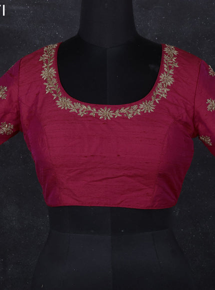 Raw silk readymade blouse reddish pink with zardosi work