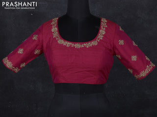 Raw silk readymade blouse reddish pink with zardosi work
