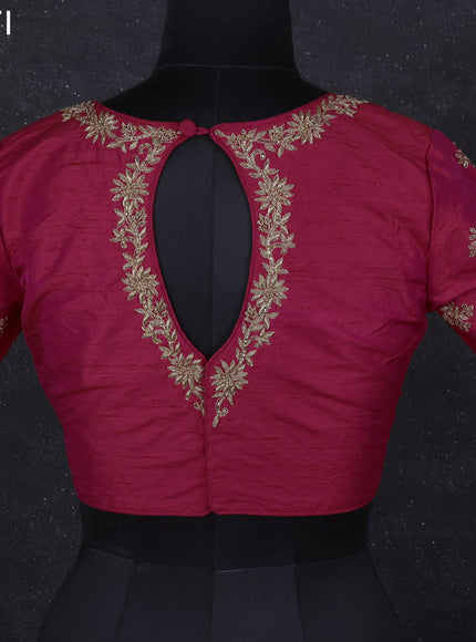 Raw silk readymade blouse reddish pink with zardosi work