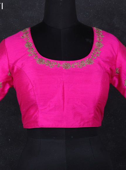 Raw silk readymade blouse pink with zardosi work and back hook