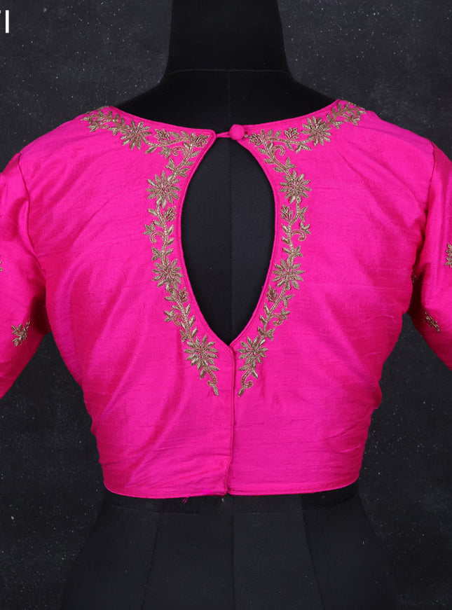 Raw silk readymade blouse pink with zardosi work and back hook
